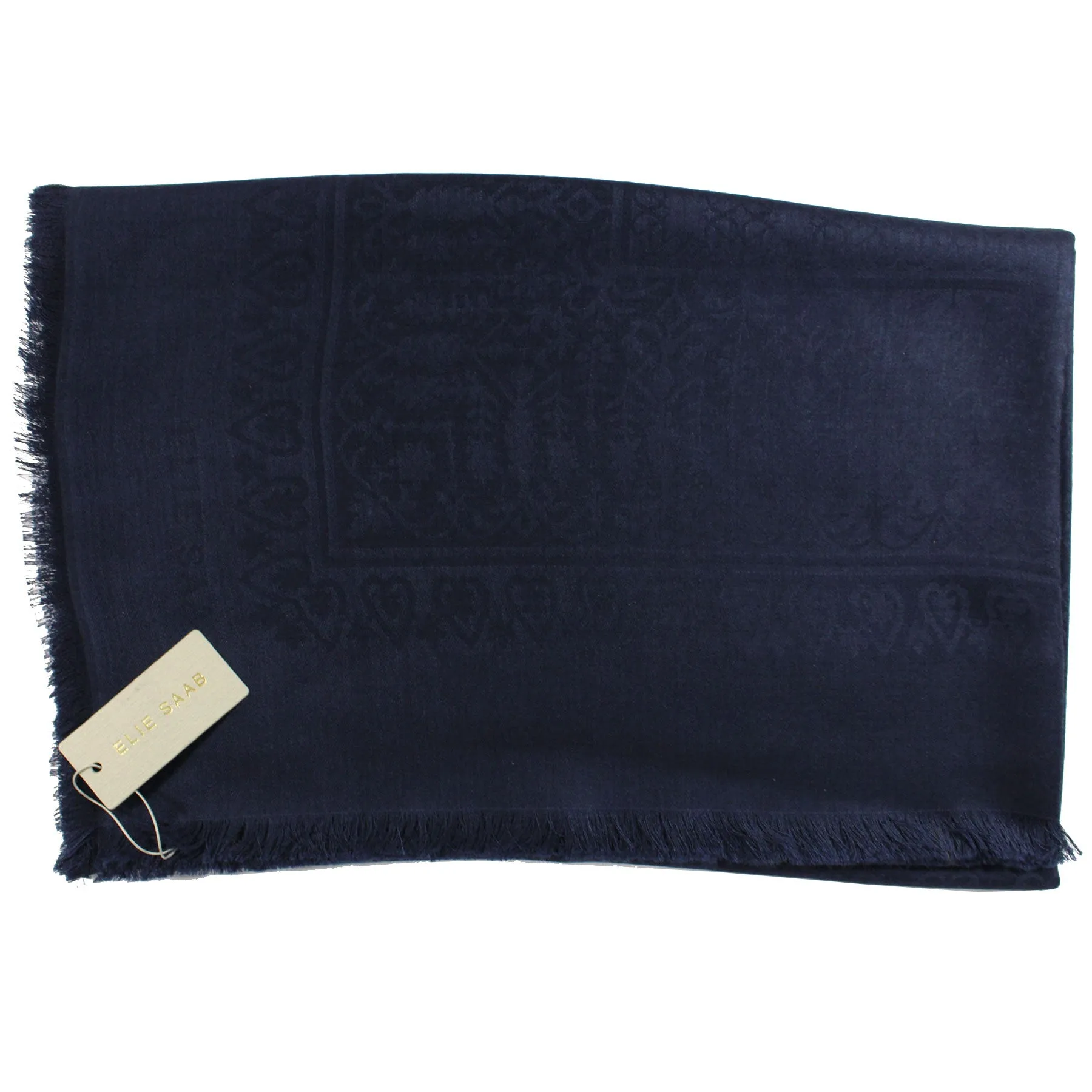 Elie Saab Scarf Navy Royal Design - Extra Large 55 Inch Square Wool Silk Wrap - SALE