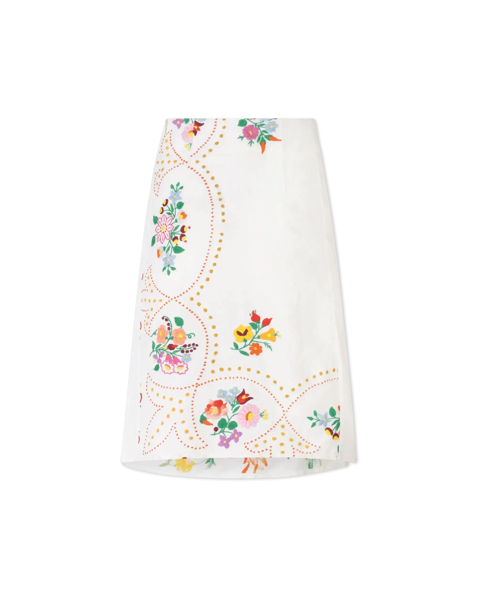 Embroidered Linen Slit Skirt