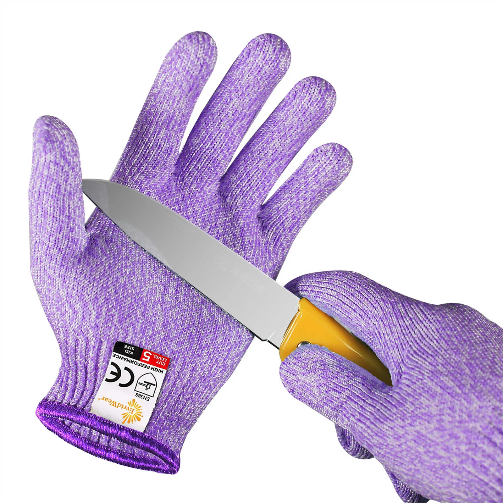 EvridWear 1 Pair Cut Resistant Gloves | Food Grade | Level 5 Protection | HPPE (Purple)