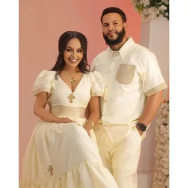 Exquisite Couples' Habesha Clothing with Gorgeous Menen Fabric, couples clothing, ሀበሻ