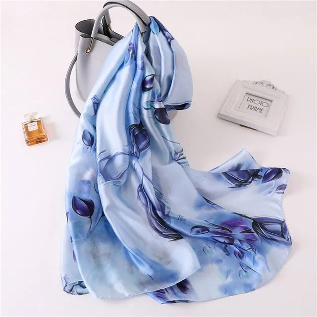 Fashion Silk Scarf Floral Printed Bandana Shawl #2099