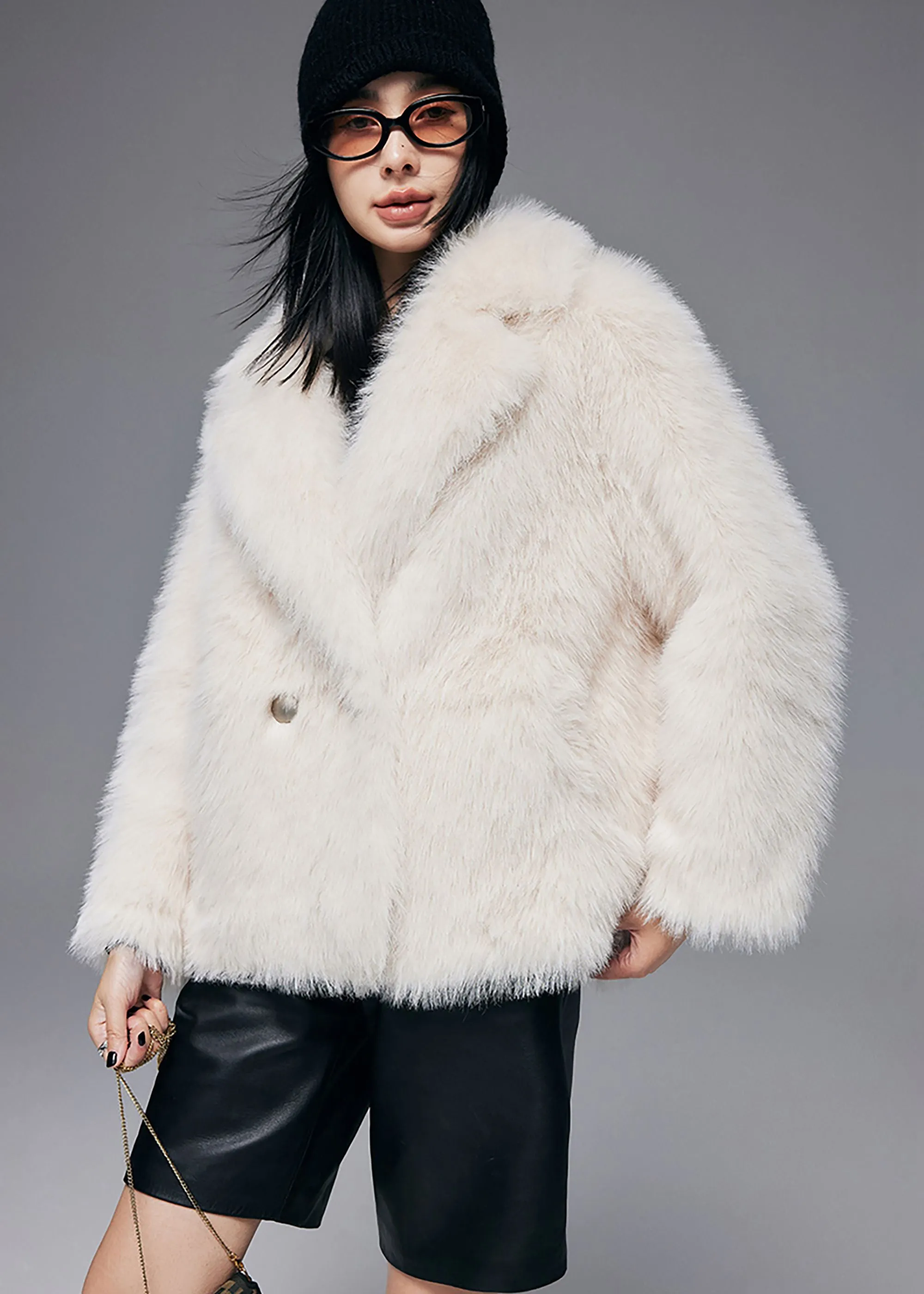 Faux Fox Fur Two Button Short Coat