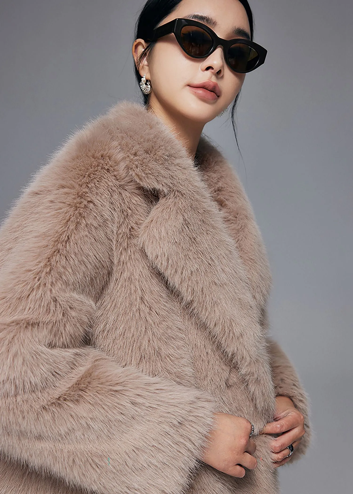 Faux Fox Fur Two Button Short Coat