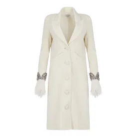 Feather and Crystal'd Wool Coat Cream