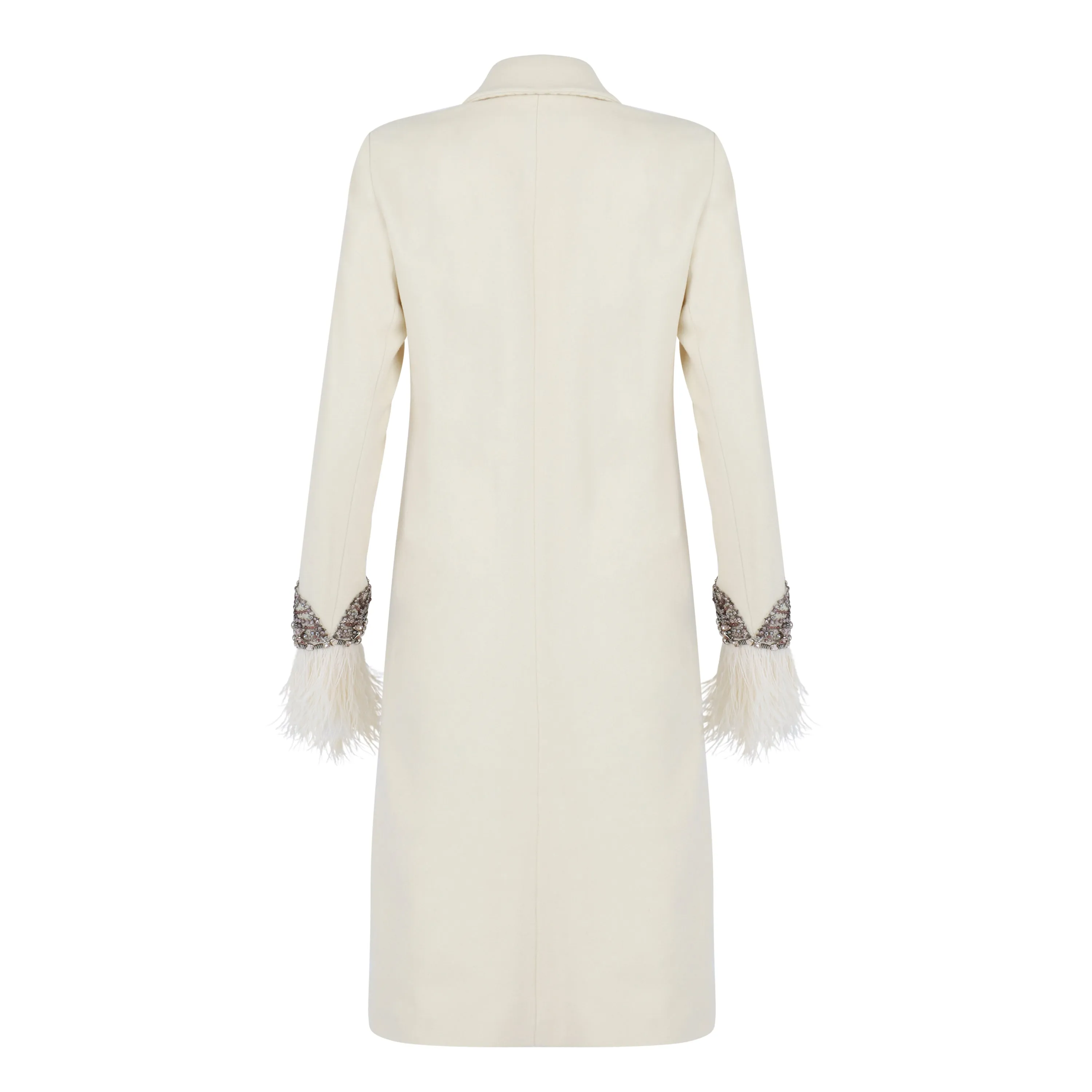 Feather and Crystal'd Wool Coat Cream