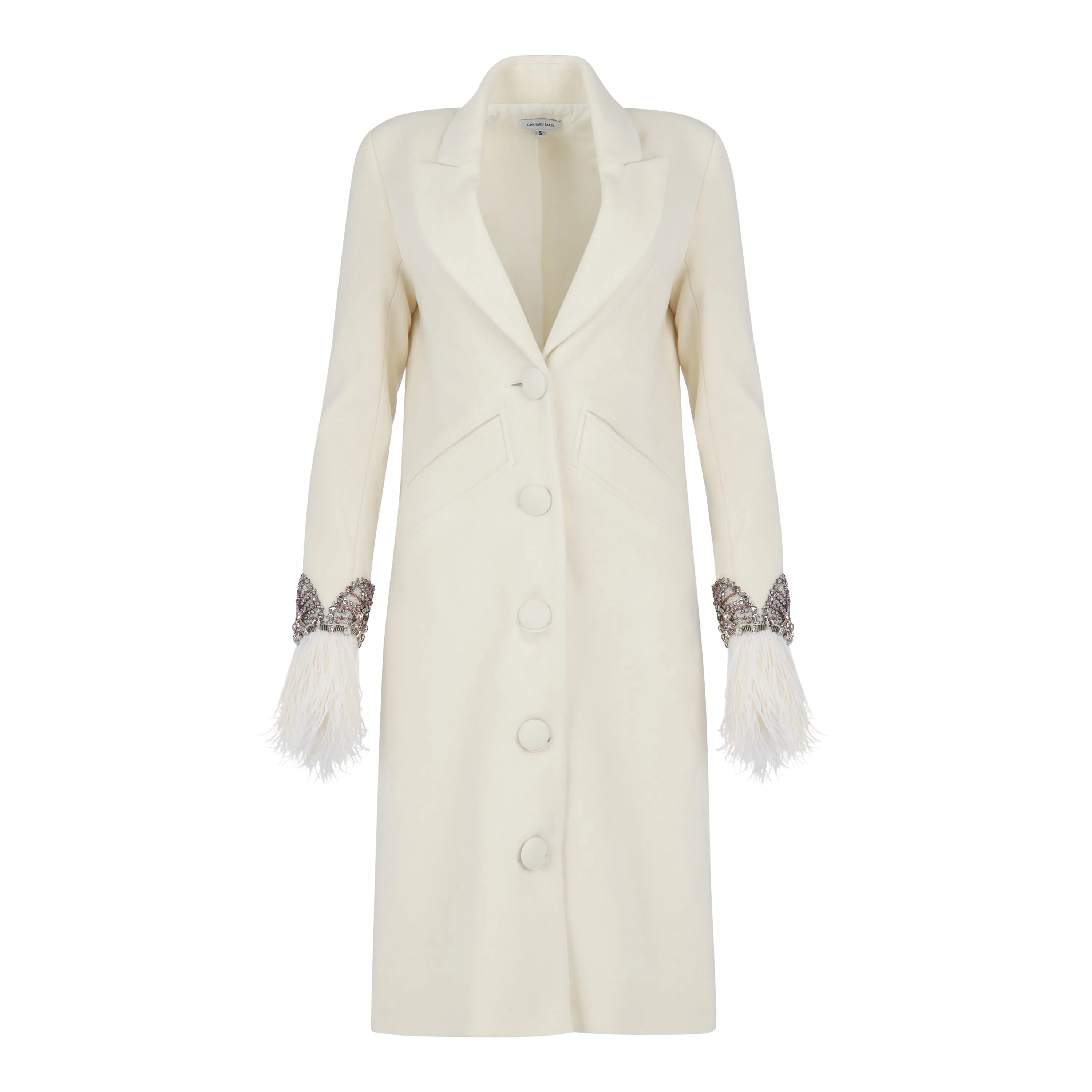 Feather and Crystal'd Wool Coat Cream