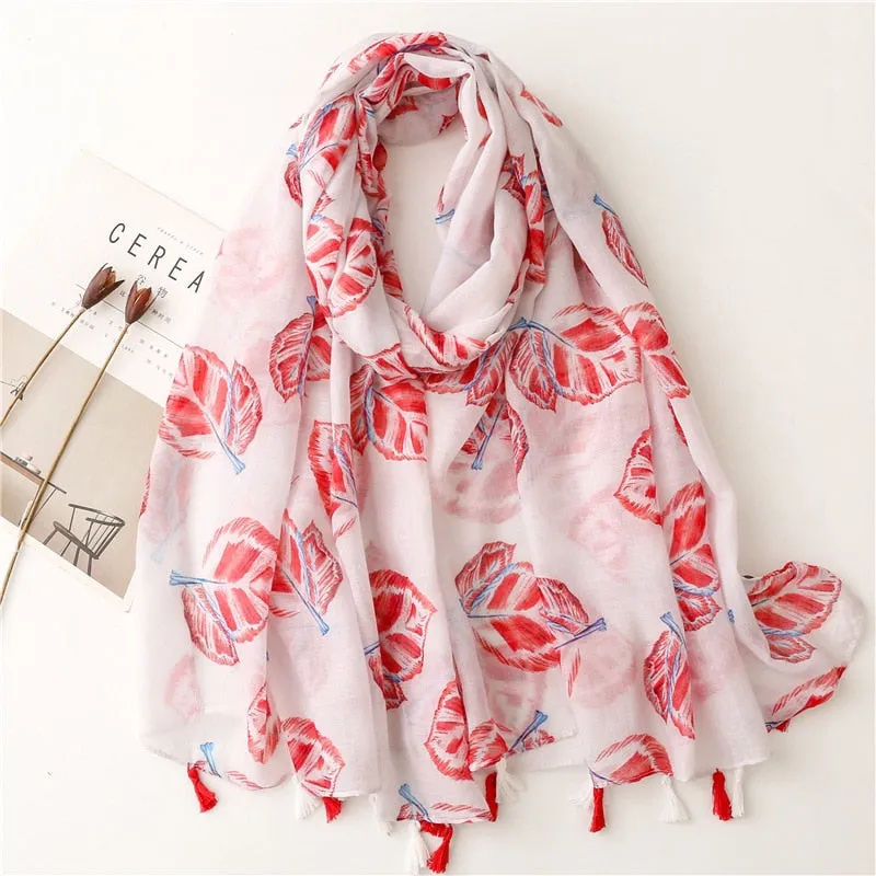 Floral Tassel Viscose Shawl Scarf