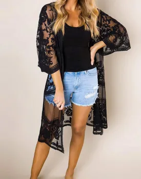 FULLFITALL- black print mid-length transparent blouse sunscreen clothing