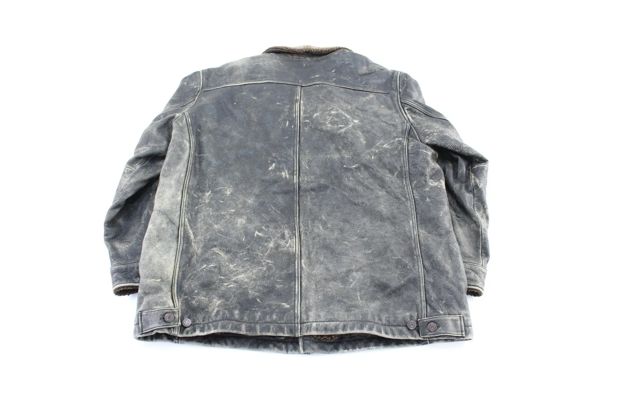 Gap Sherpa Lined Black Distressed Leather Jacket