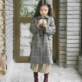 Girl Lapel Lattice Windbreaker Coat