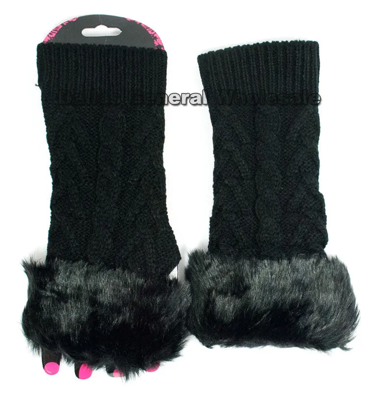 Girls Fashion Half Gloves with Fur Wholesale