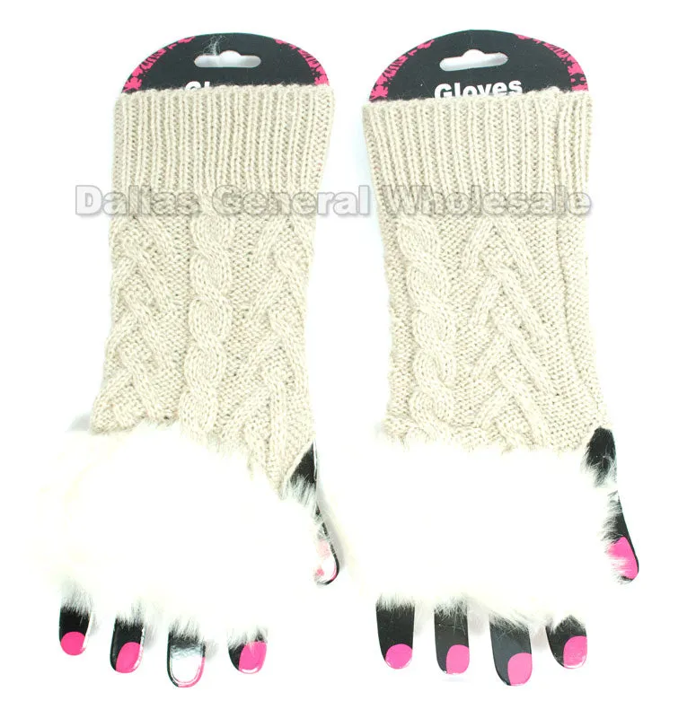 Girls Fashion Half Gloves with Fur Wholesale