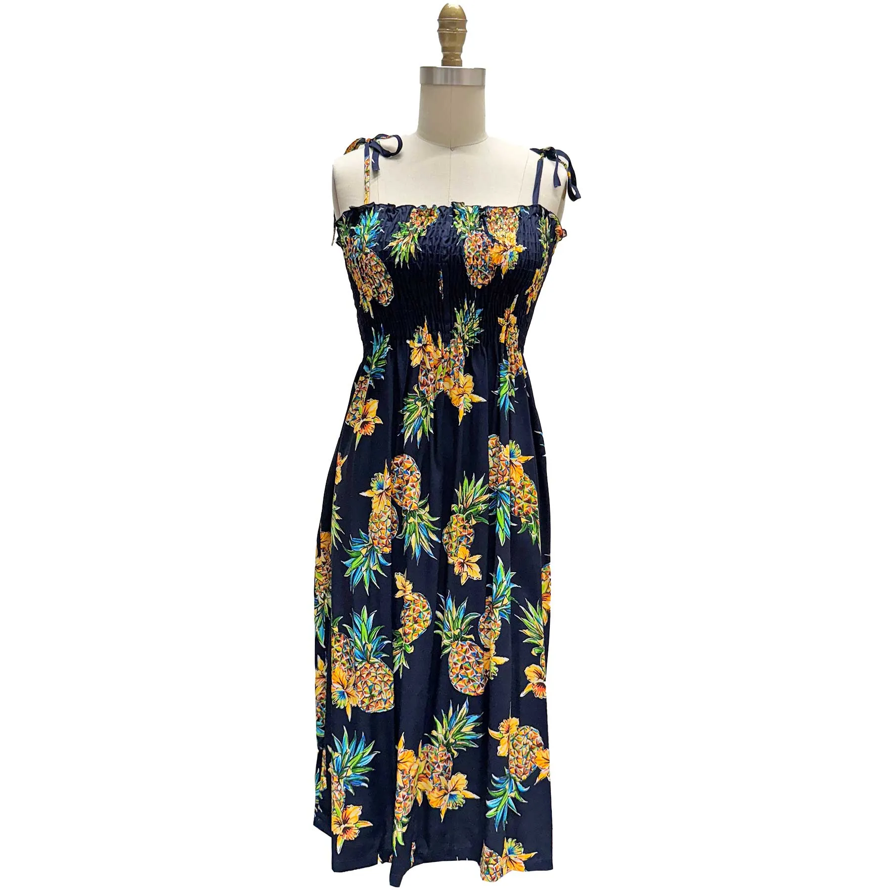 Golden Pineapples Navy Spaghetti Tube Top Dress