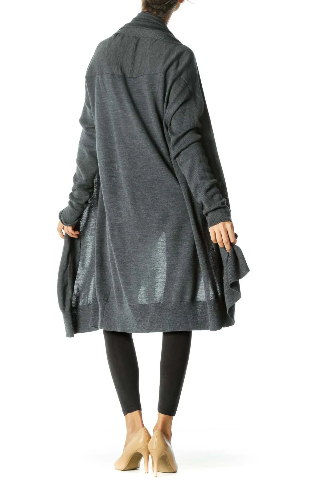 Gray Draped Mid-Length Cardigan