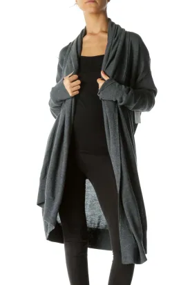 Gray Draped Mid-Length Cardigan