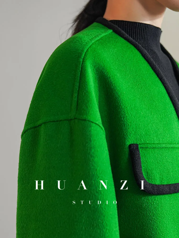 Huanzi high-definition Australian wool design sense mid-length double-sided woolen coat- Calisa