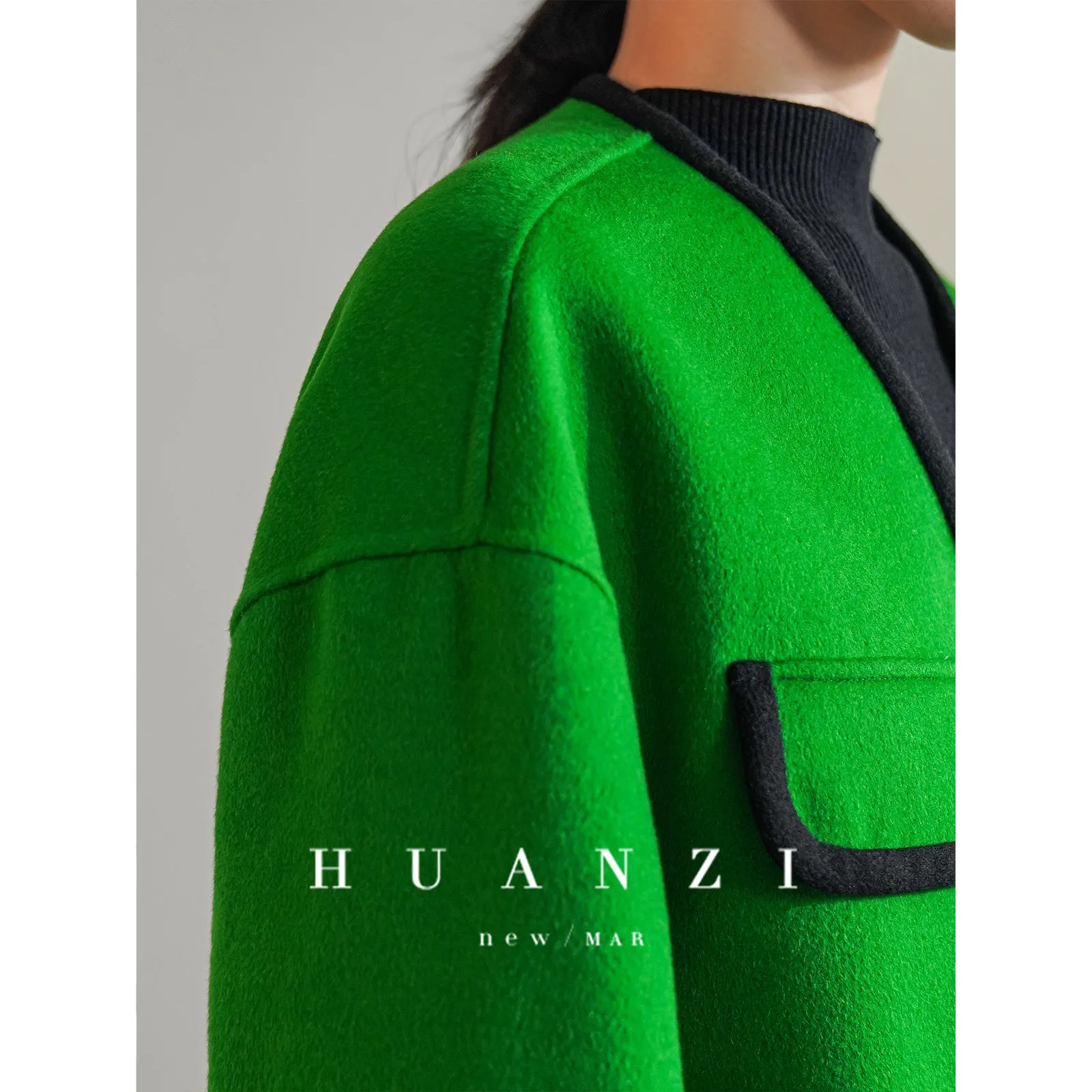 Huanzi high-definition Australian wool design sense mid-length double-sided woolen coat- Calisa