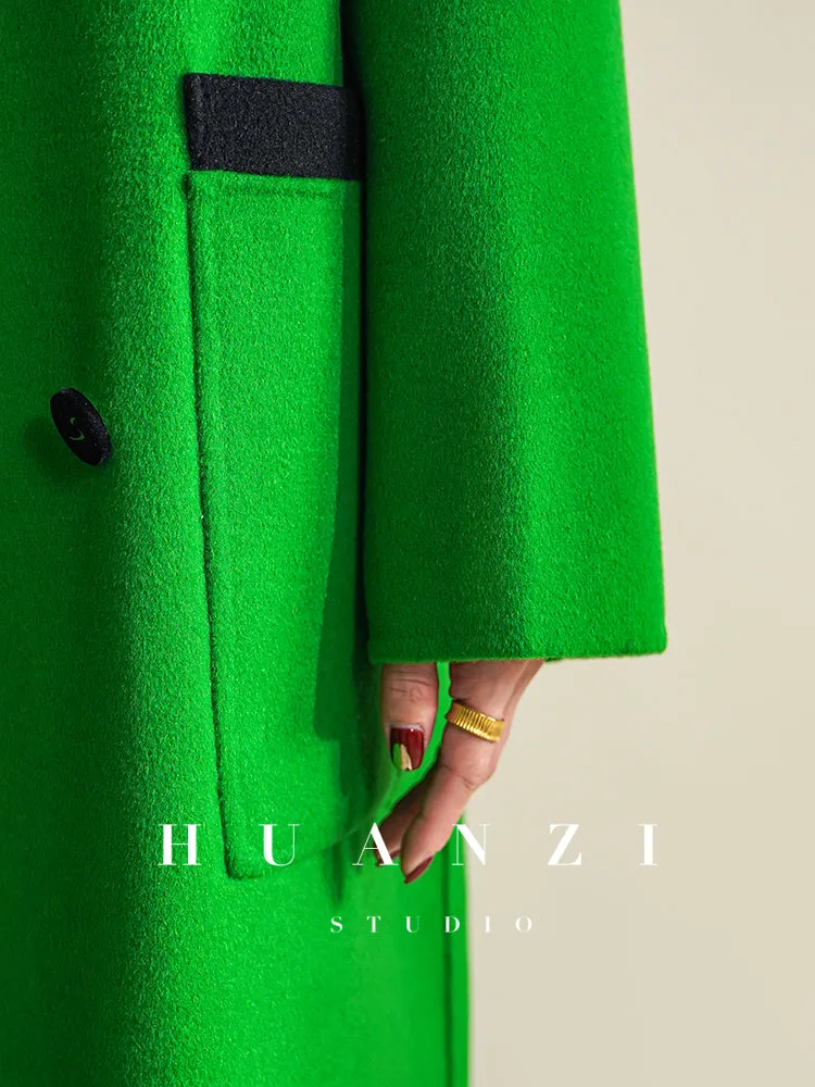 Huanzi high-definition Australian wool design sense mid-length double-sided woolen coat- Calisa