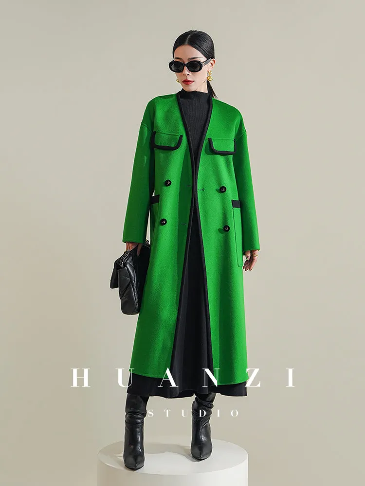 Huanzi high-definition Australian wool design sense mid-length double-sided woolen coat- Calisa