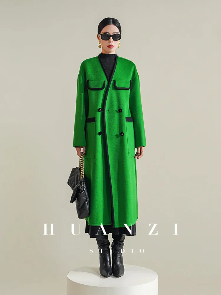 Huanzi high-definition Australian wool design sense mid-length double-sided woolen coat- Calisa