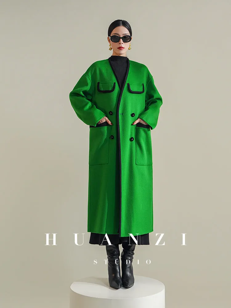 Huanzi high-definition Australian wool design sense mid-length double-sided woolen coat- Calisa