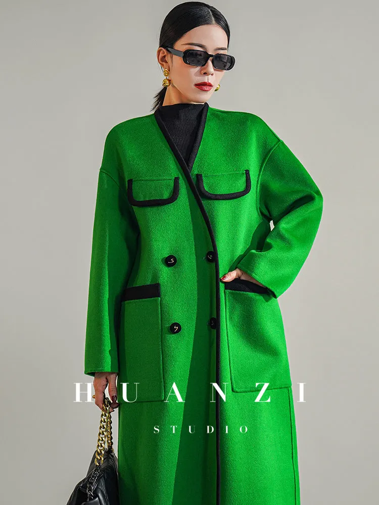 Huanzi high-definition Australian wool design sense mid-length double-sided woolen coat- Calisa