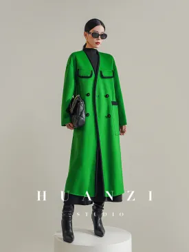 Huanzi high-definition Australian wool design sense mid-length double-sided woolen coat- Calisa