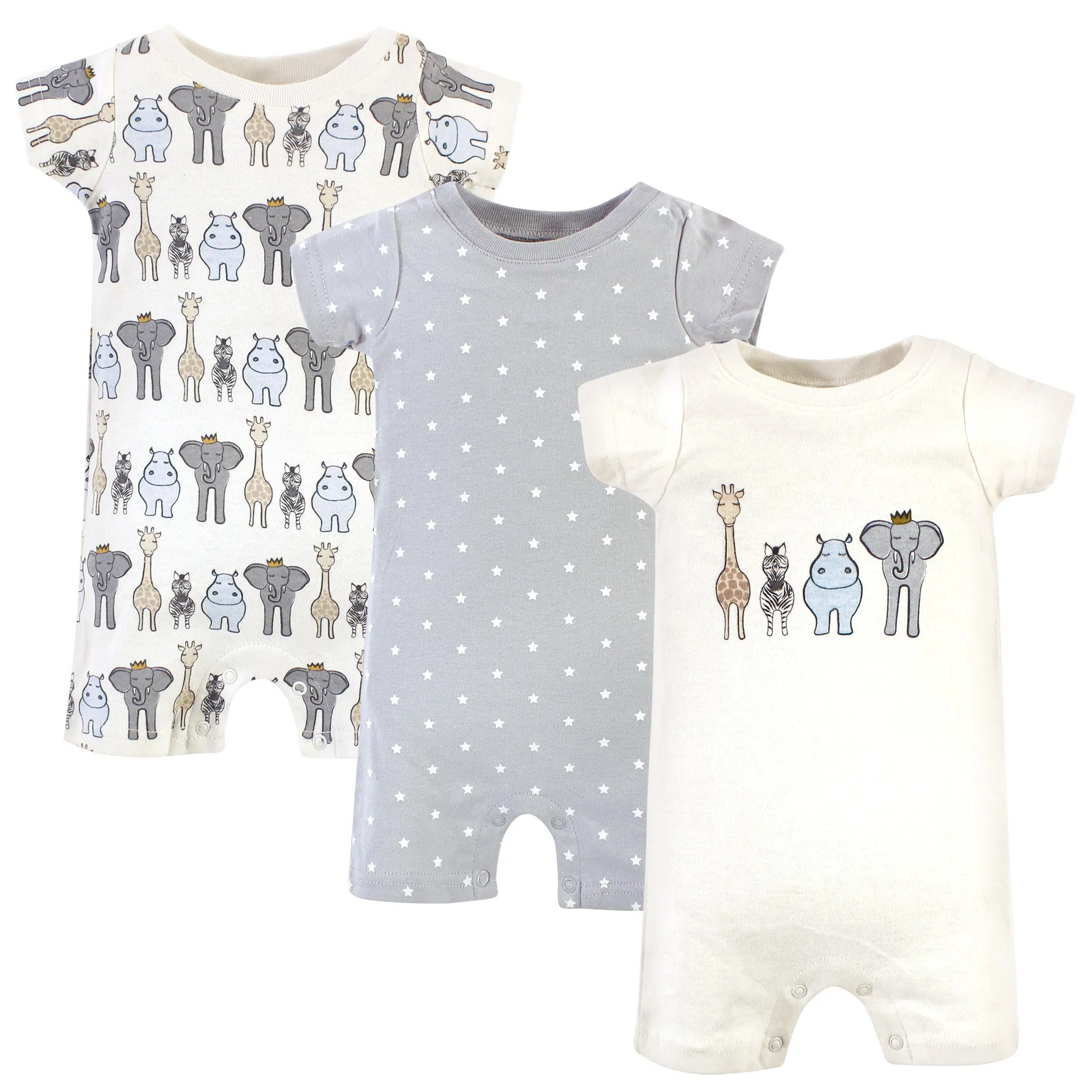 Hudson Baby Cotton Rompers, Royal Safari