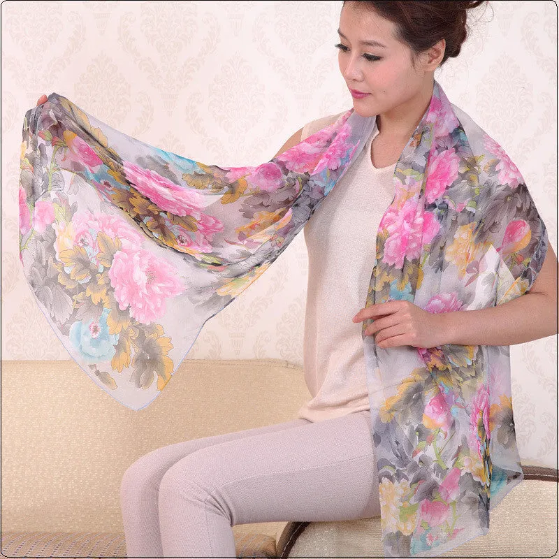 India hot sale new women for 4 seasons scarves polka velvet chiffon bohemia flower fashion summer