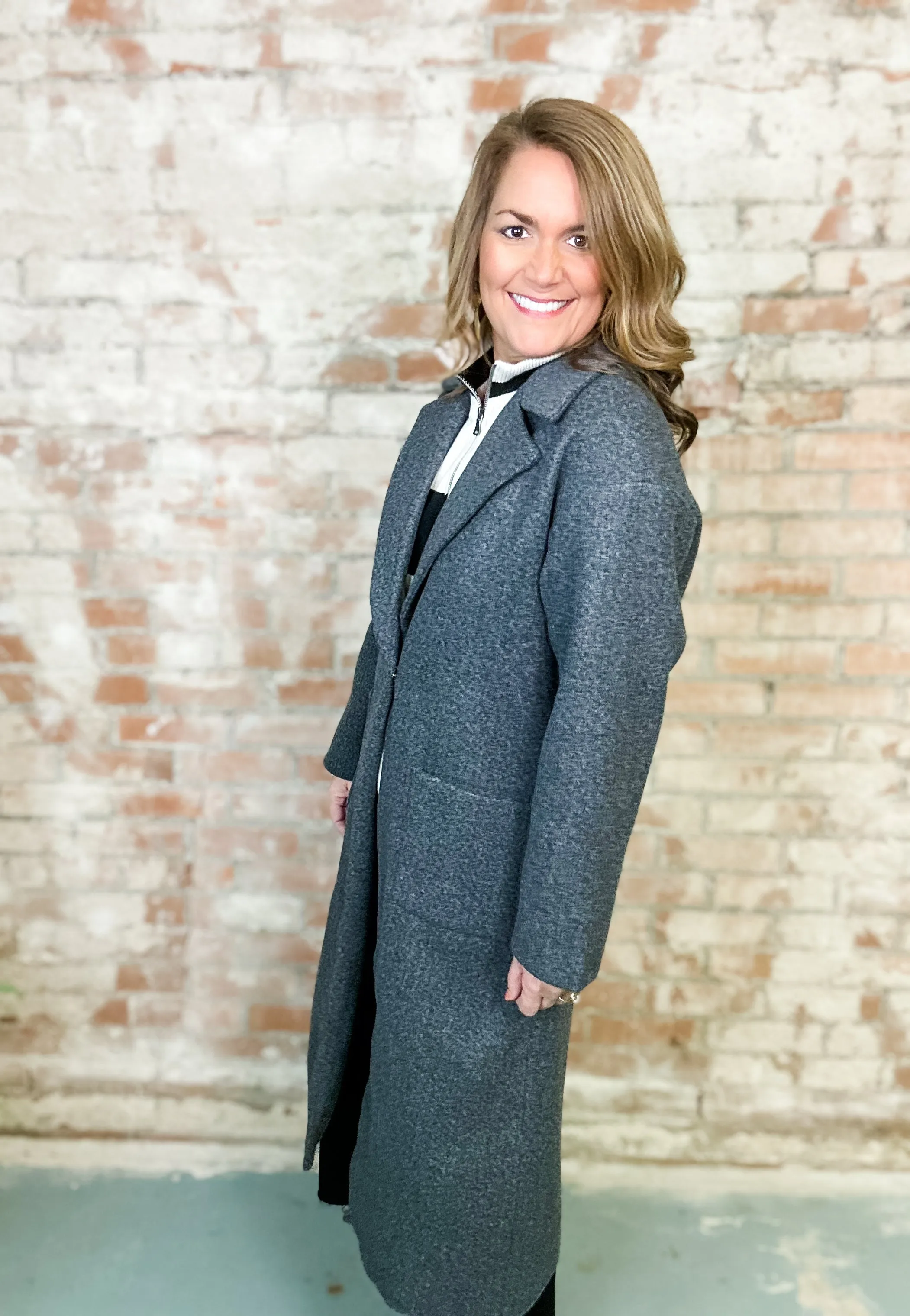 Kathleen Charcoal Longline Solid Coat - FINAL SALE