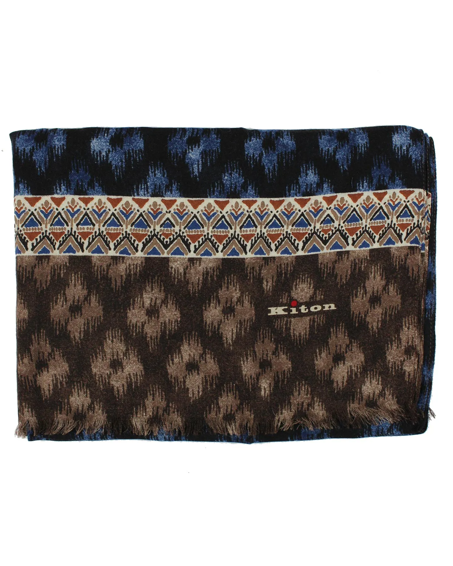 Kiton Scarf Dark Blue Brown Design Men Shawl