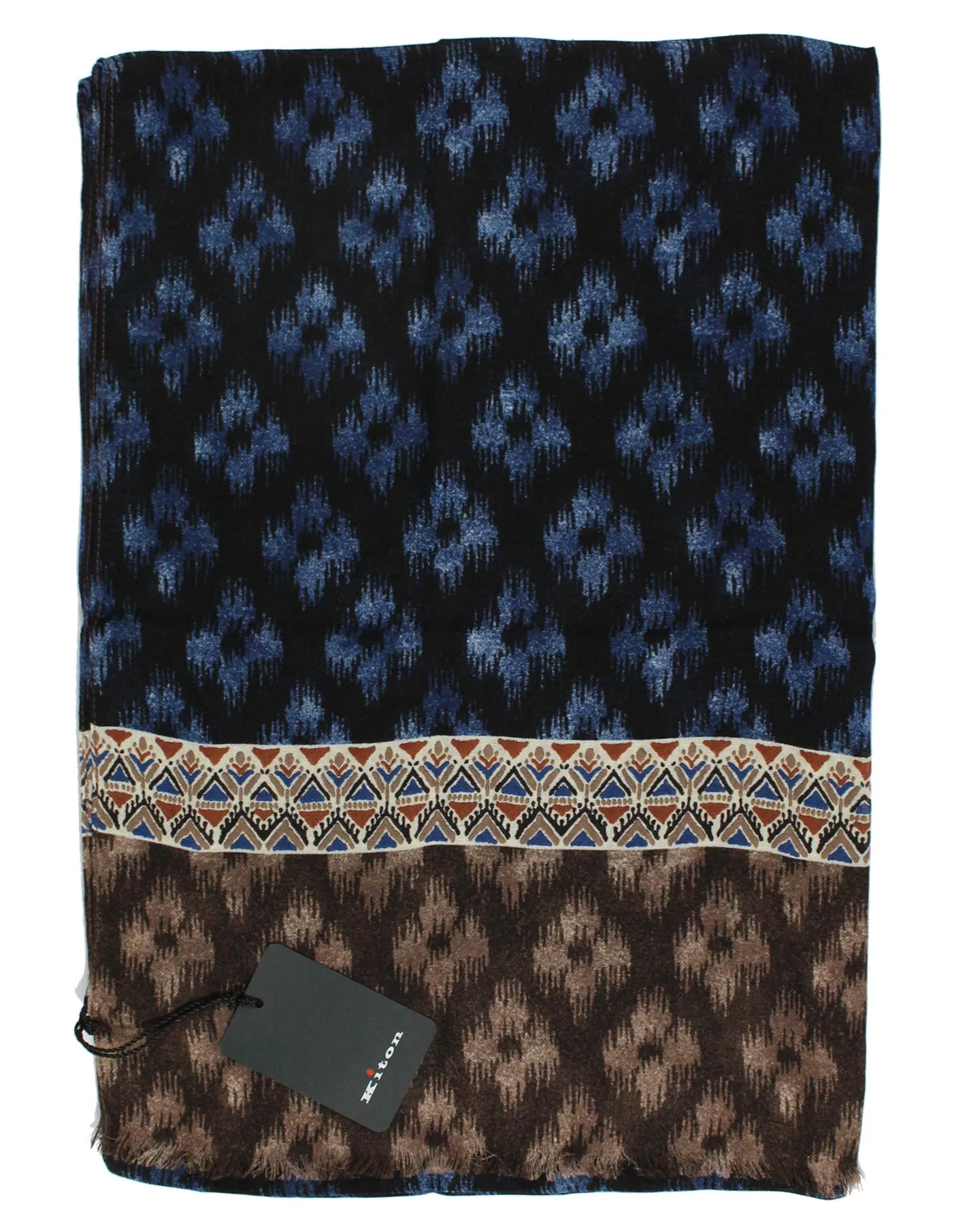 Kiton Scarf Dark Blue Brown Design Men Shawl