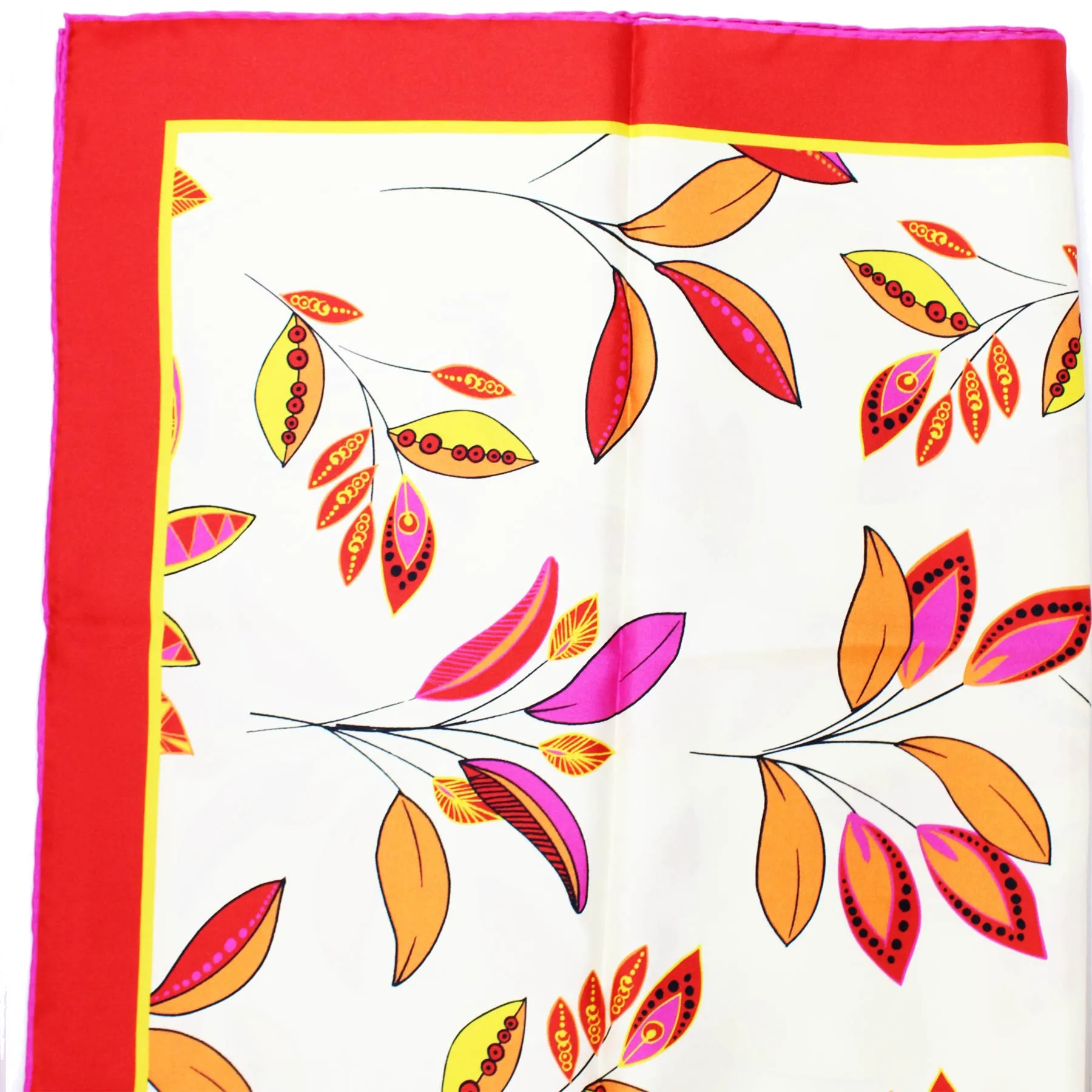 Kiton Scarf White Red Yellow Floral - Twill Silk Square Women Foulard