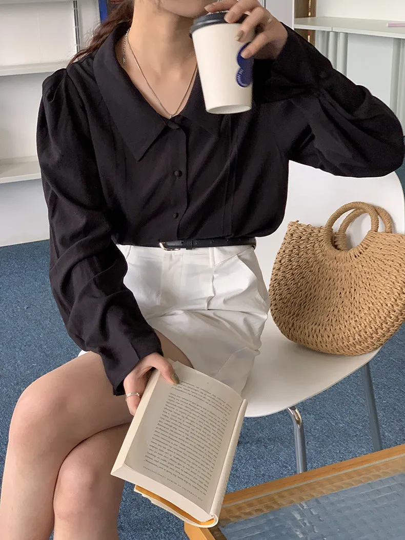 [Korean Style] Chelsea Collared Puff Sleeve Button-down Blouse