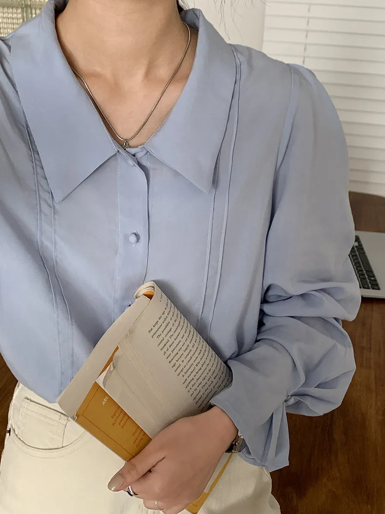 [Korean Style] Chelsea Collared Puff Sleeve Button-down Blouse