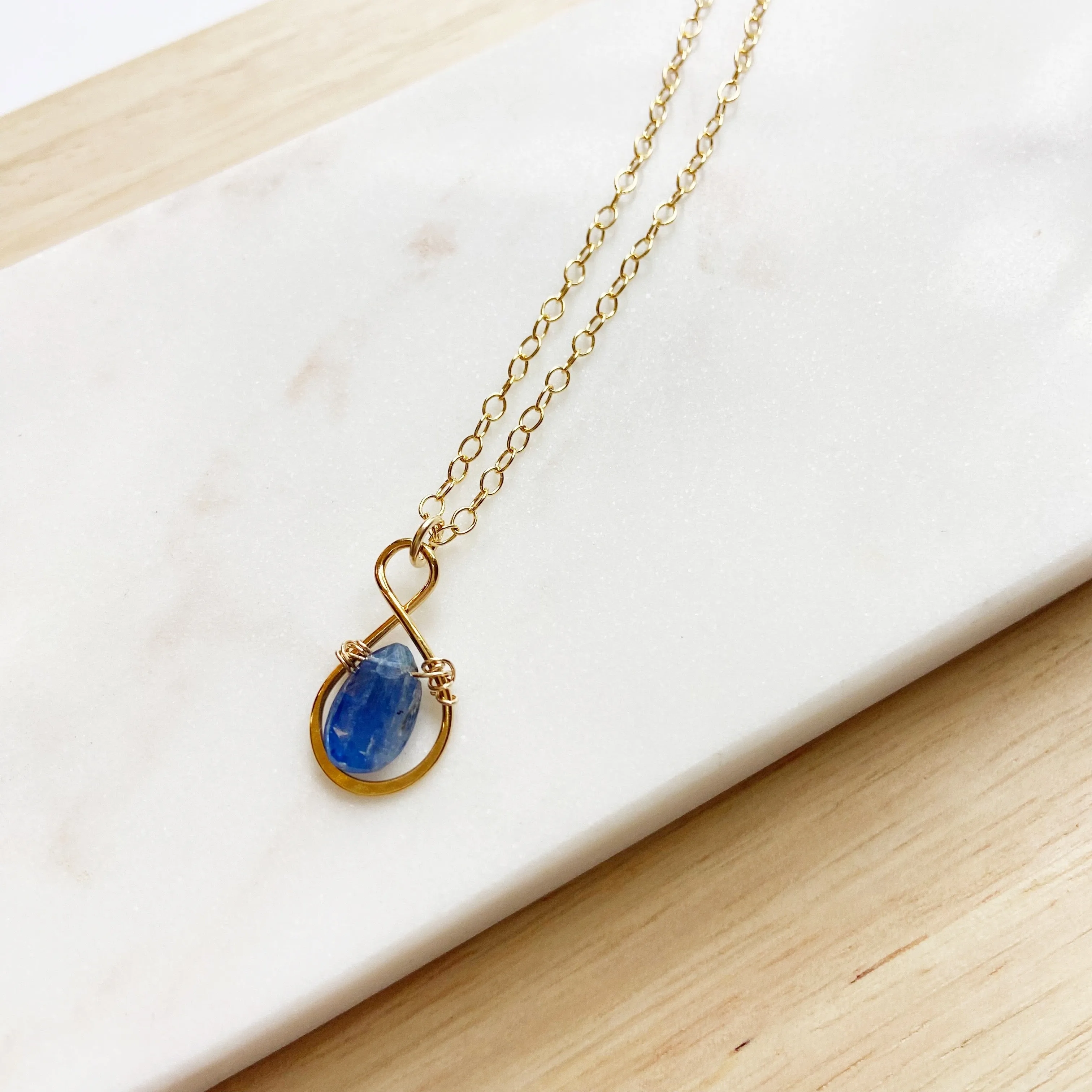 Kyanite Teardrop Infinity Necklace in Gold (19 inches)