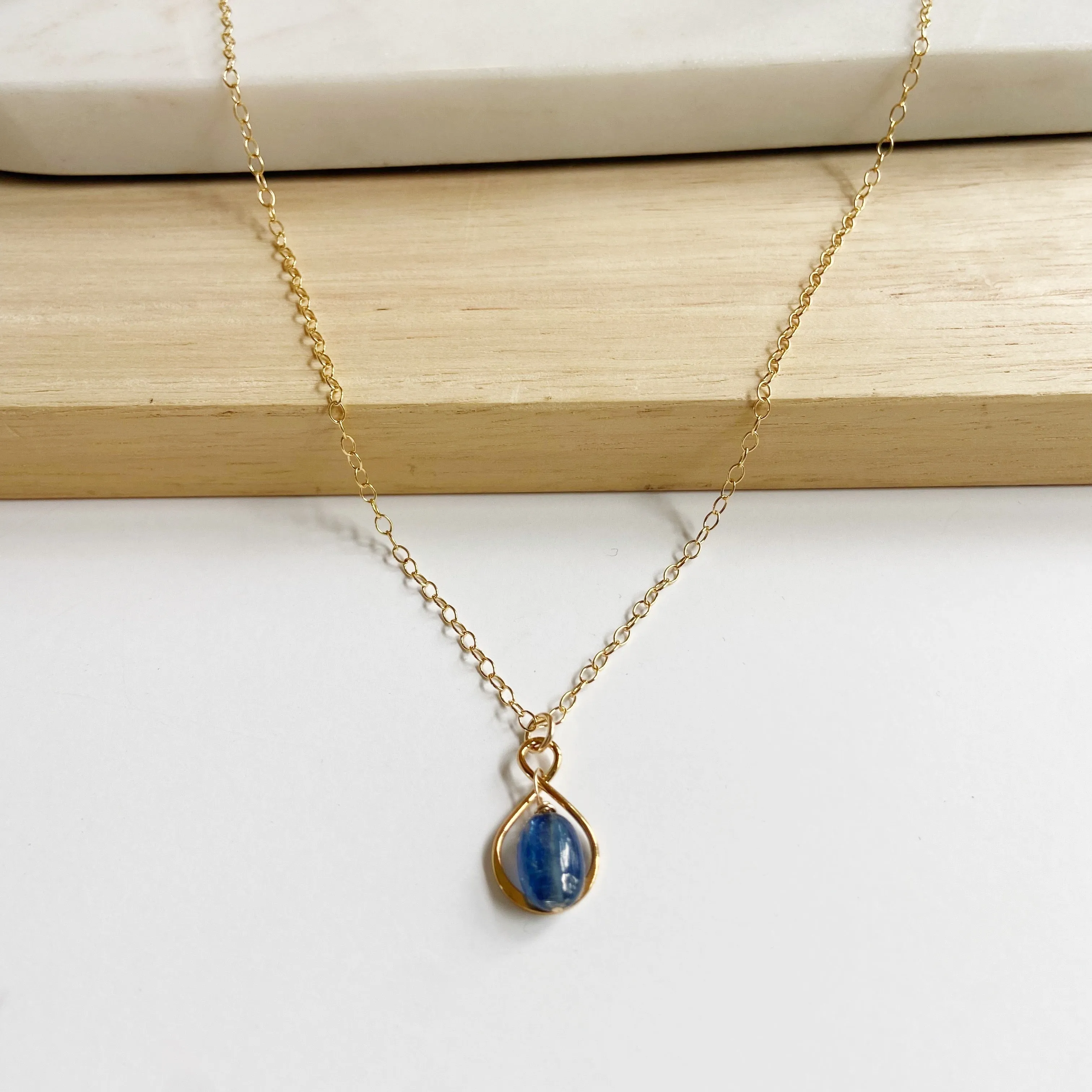 Kyanite Teardrop Infinity Necklace in Gold (19 inches)