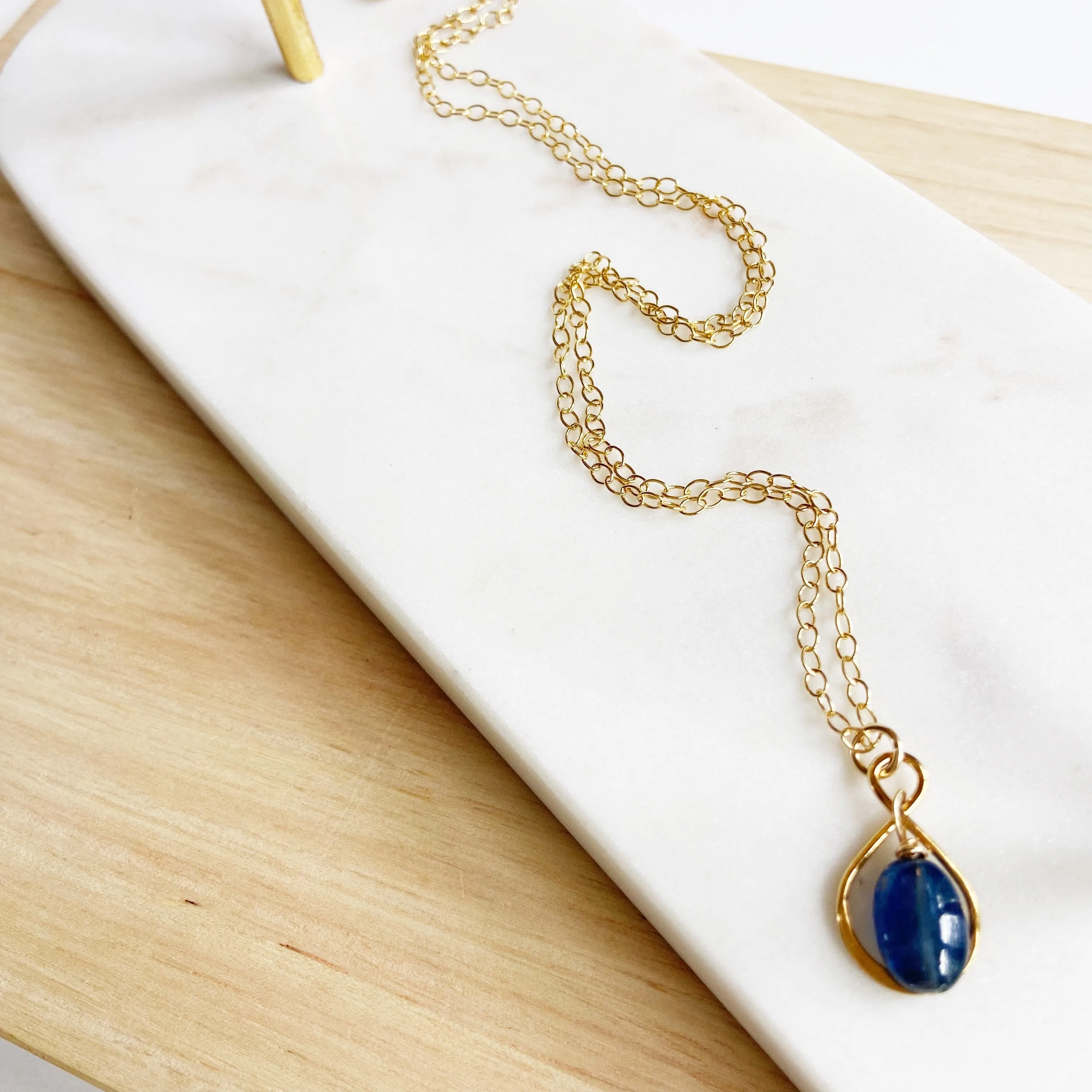 Kyanite Teardrop Infinity Necklace in Gold (19 inches)