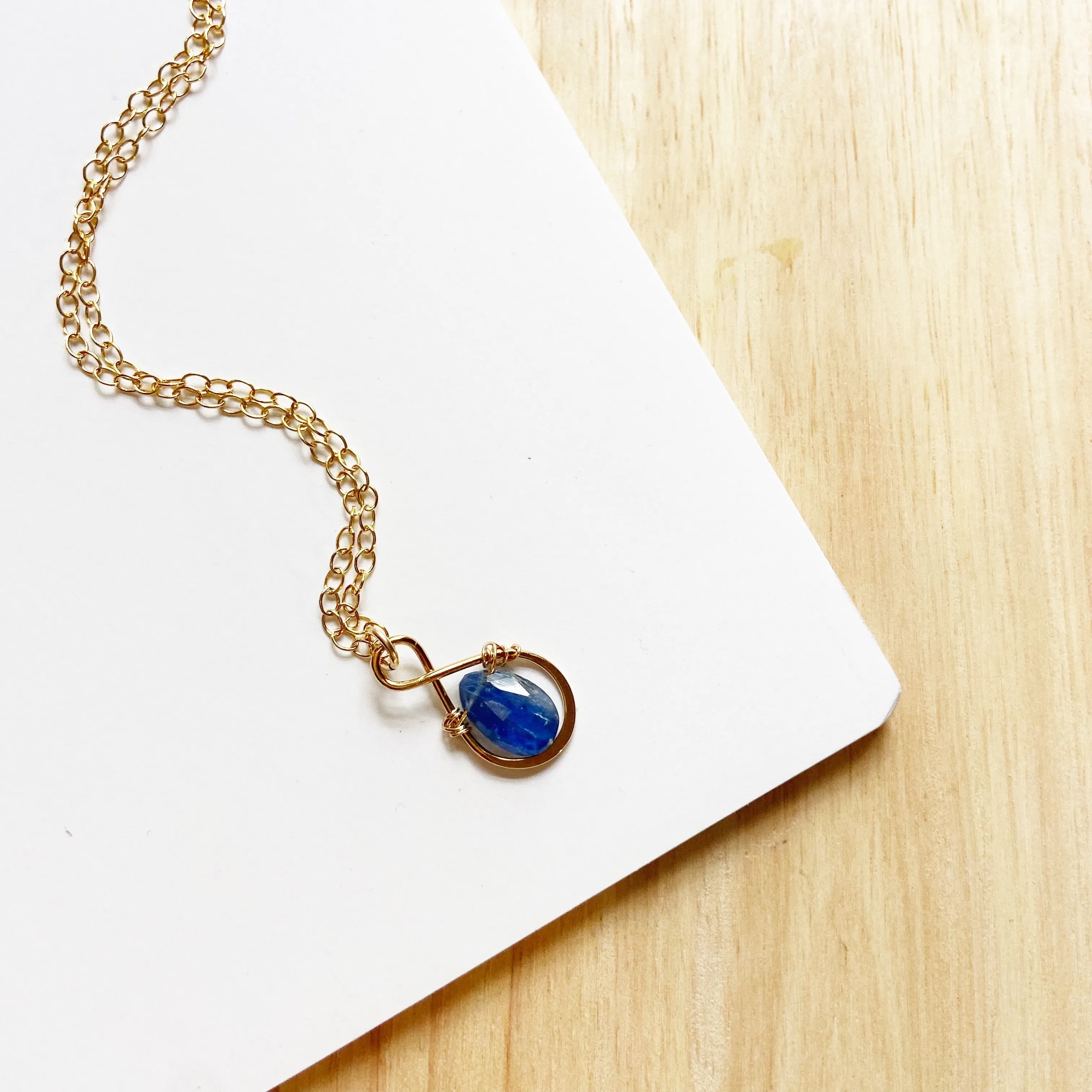 Kyanite Teardrop Infinity Necklace in Gold (19 inches)