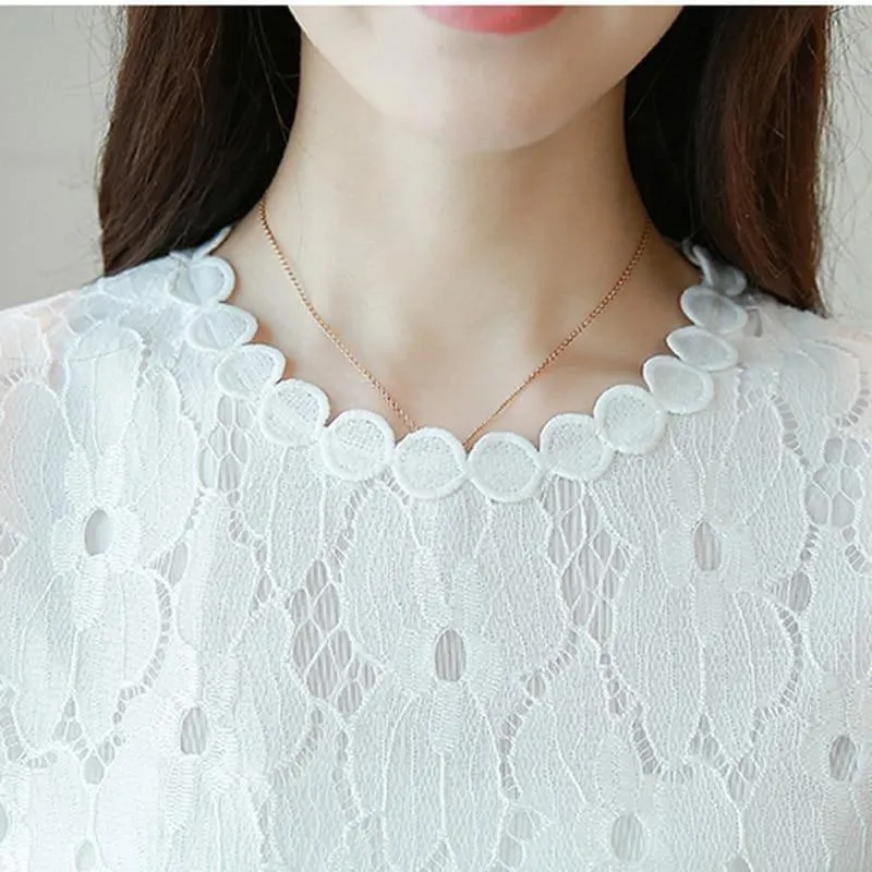 Lace Short Sleeve O-Neck Elegant White Top and Blouse