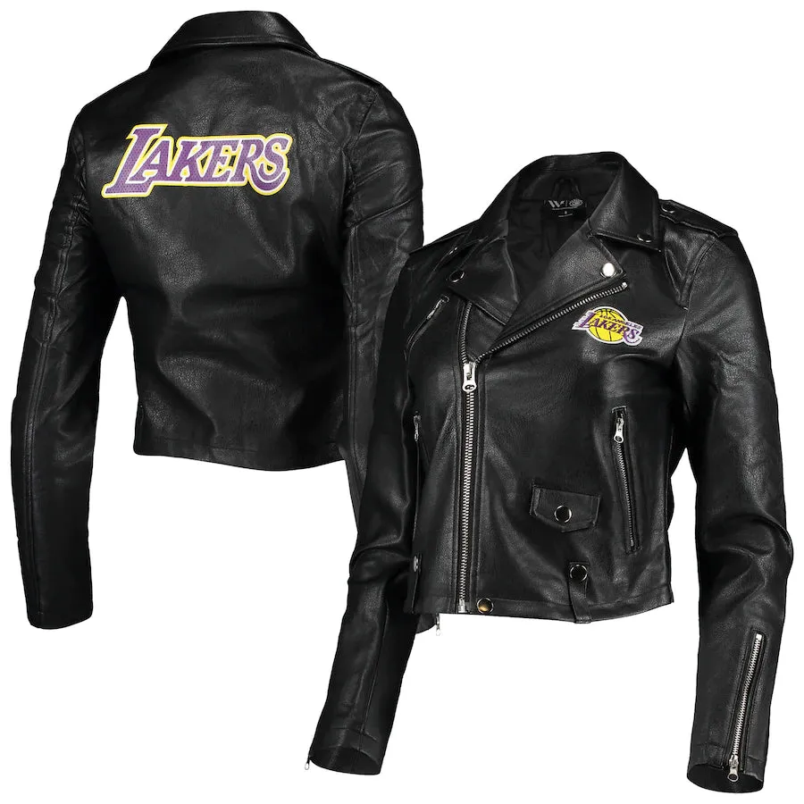 Lakers Womens Faux Leather Moto FZ Jacket