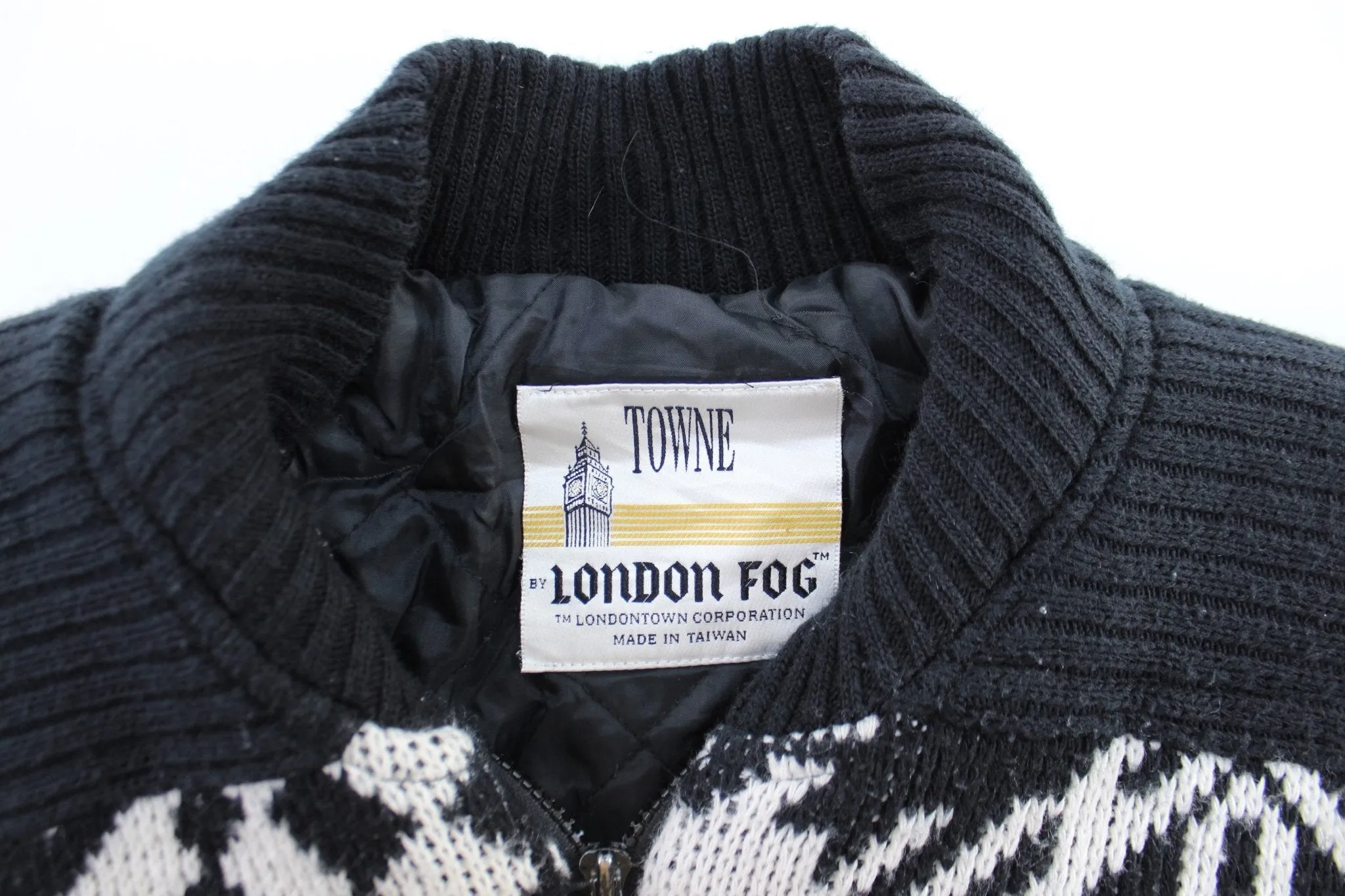 London Fog Patterned Knitted Zip Up Jacket