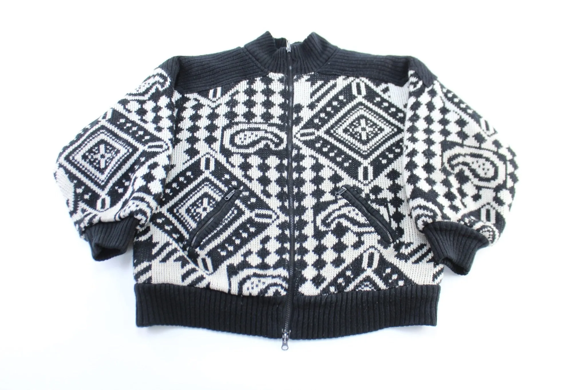 London Fog Patterned Knitted Zip Up Jacket