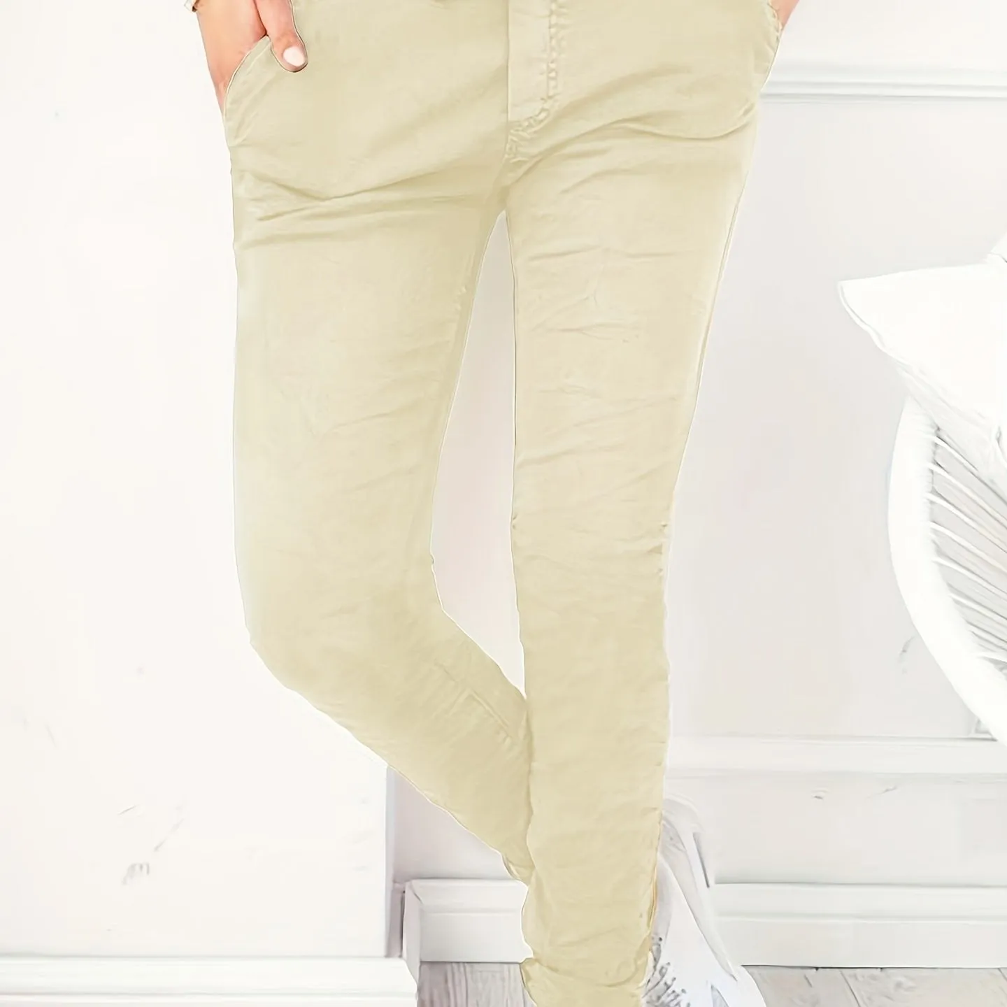 Long Length Drawstring Pants, Casual Solid Women's Clothing With Pockets