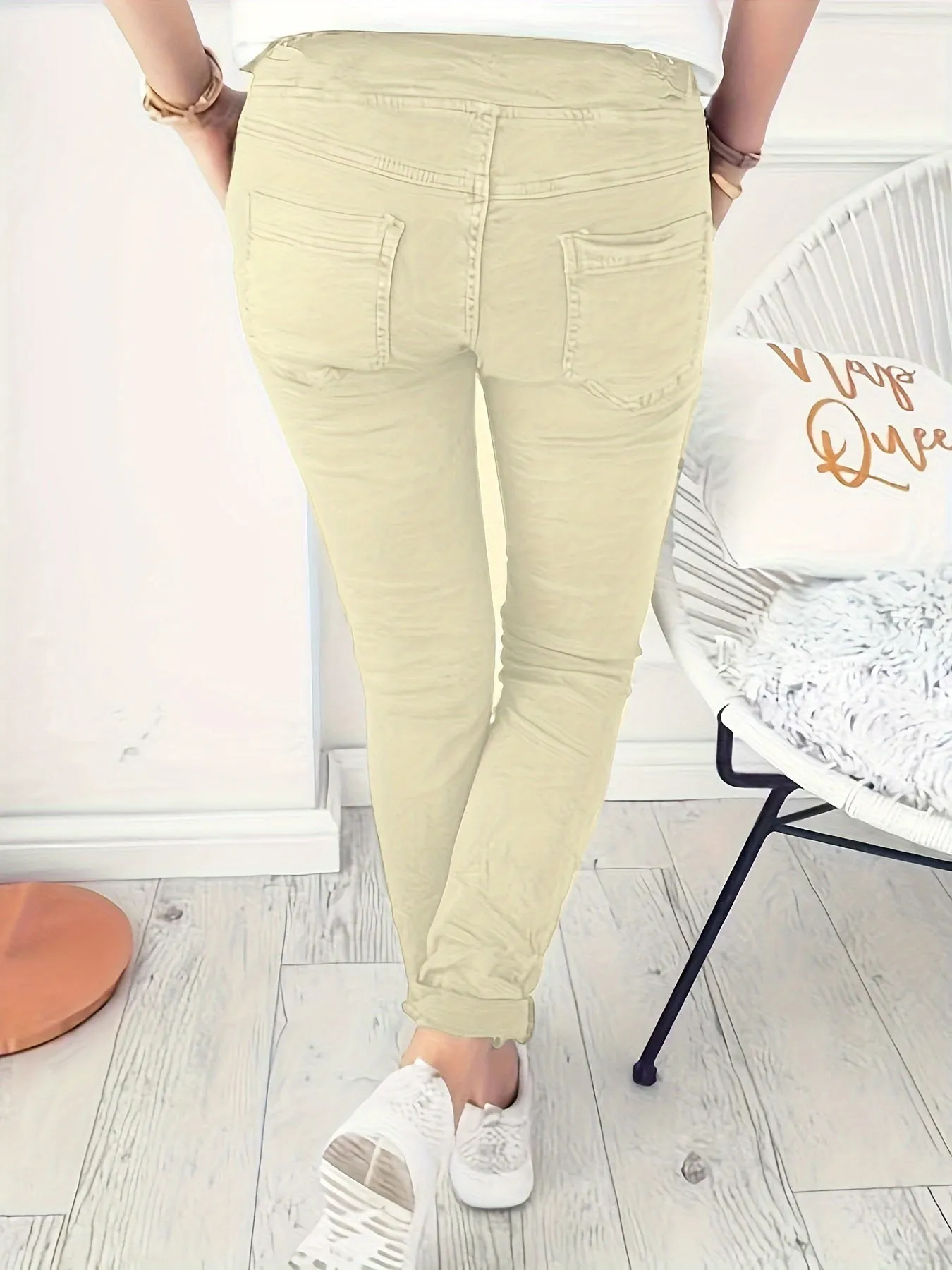 Long Length Drawstring Pants, Casual Solid Women's Clothing With Pockets