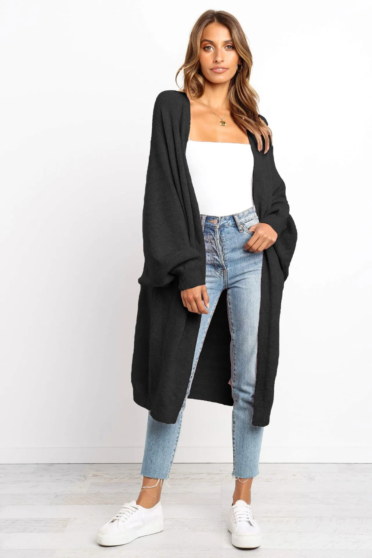 Loose-Knitted Bat Sleeve Coat