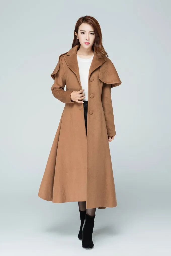 Maxi Wool Coat With Capelet For Women 1599#