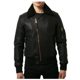 Mens Black Bomber Fashion Leather Jacket