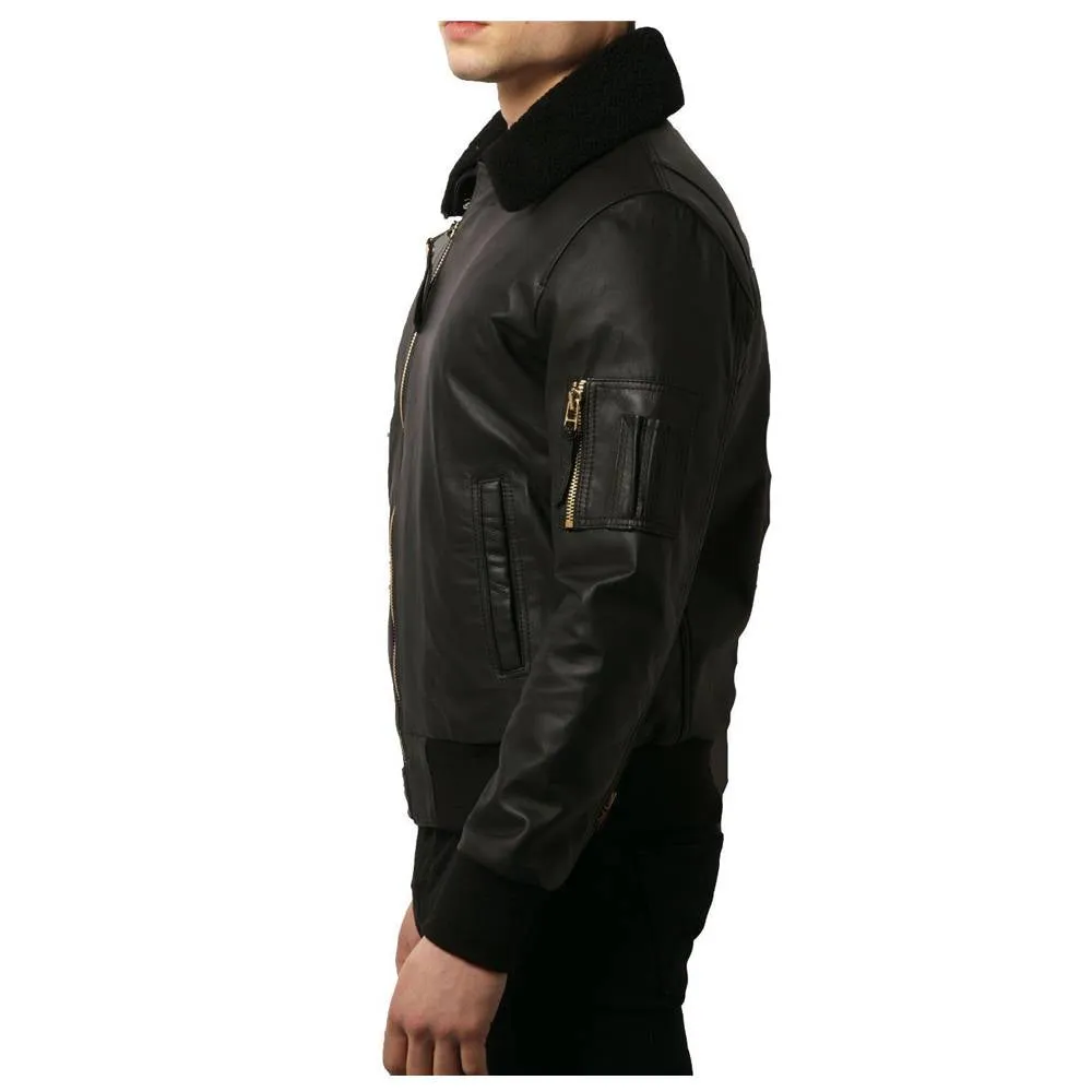 Mens Black Bomber Fashion Leather Jacket