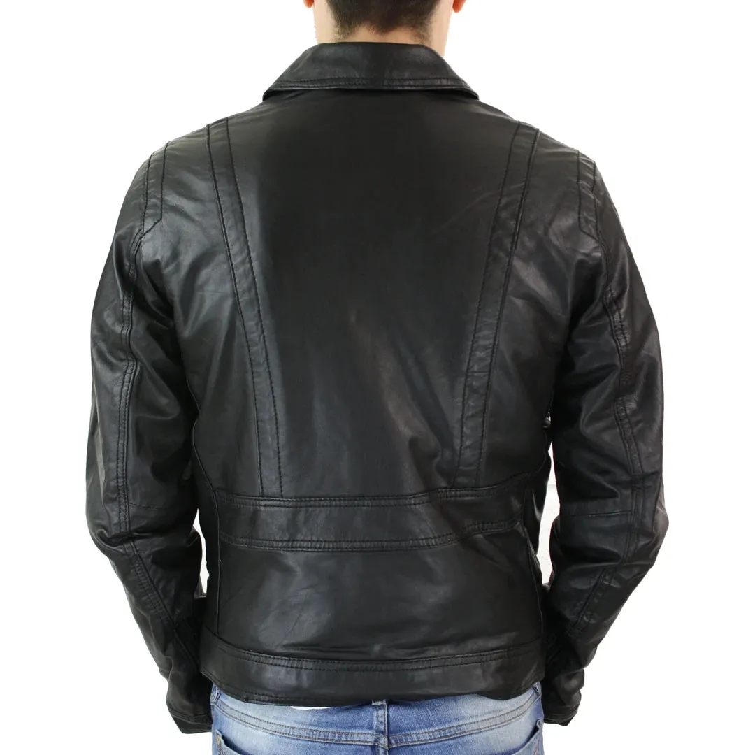 Men's Black Zip Classic Leather Short Jacket